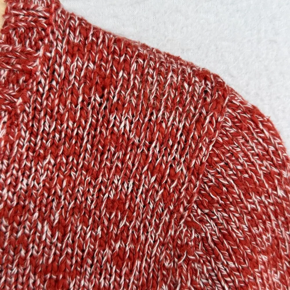 LL BEAN Sweater Womens M Cotton Ragg Pullover Crew Neck Jumper Marled Red